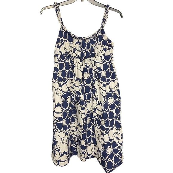 J. Crew Sundress Size 8 Blue and White Floral Empire Waist Braided Strap Summer - Picture 4 of 11